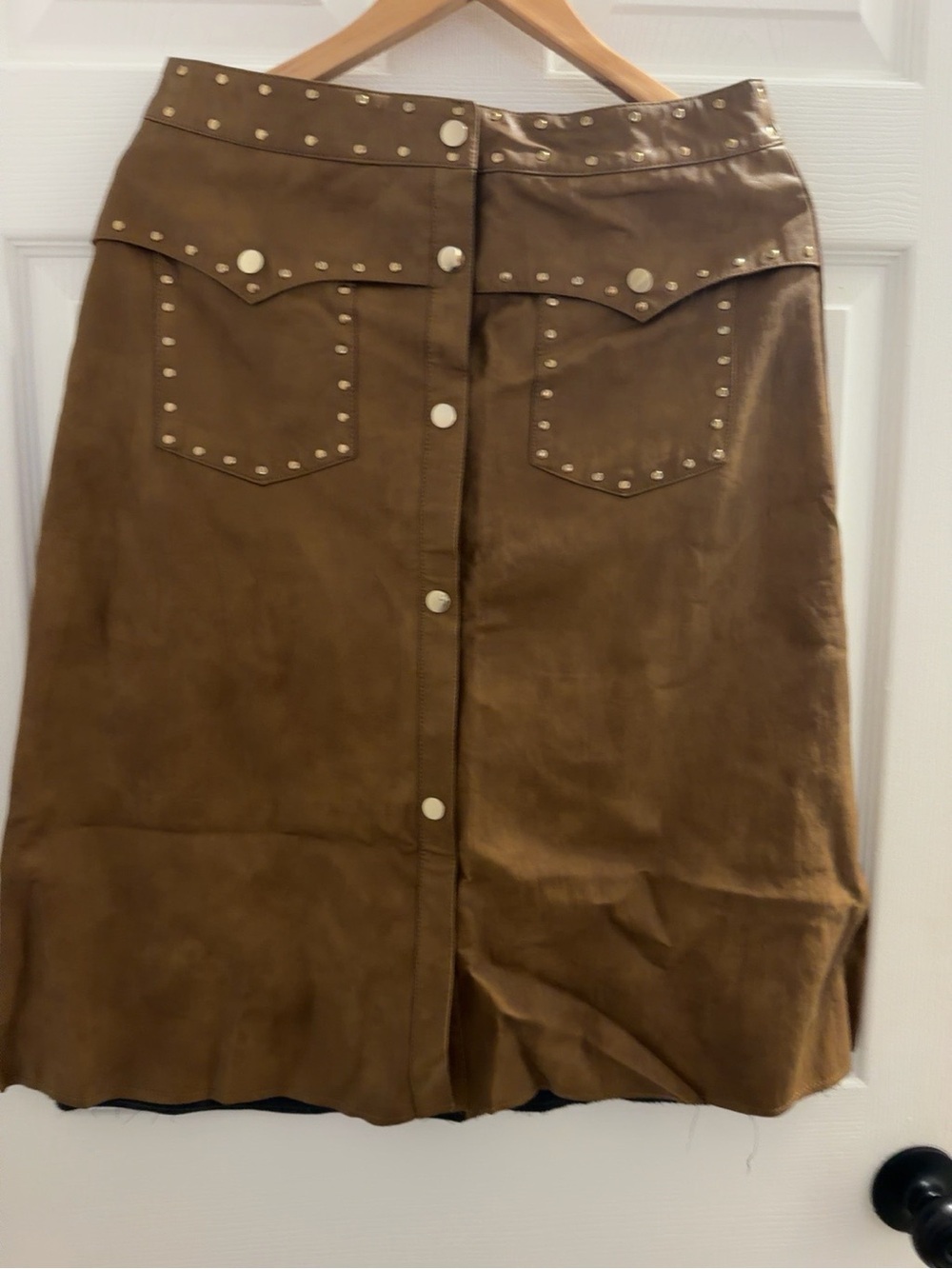 Zara Brown Studded Button-Front Midi Skirt